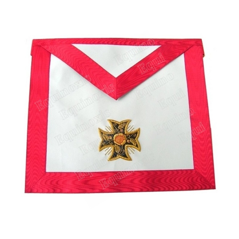 Grembiule massonico in pelle – RSAA – 18° grado – Cavaliere Rosa-Croce – Croix pattée – Ricamato a mano