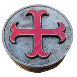Scatolina per pillole templare in peltro – Croce templare patente smaltata rossa