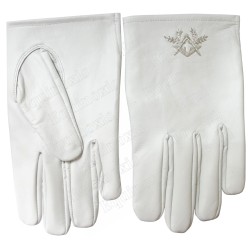Gants maçonniques cuir blanc – Equerre et Compas blancs – Taille XL
