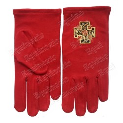Gants maçonniques coton brodés rouges – REAA – 18ème degré – Croix potencée – Taille XS