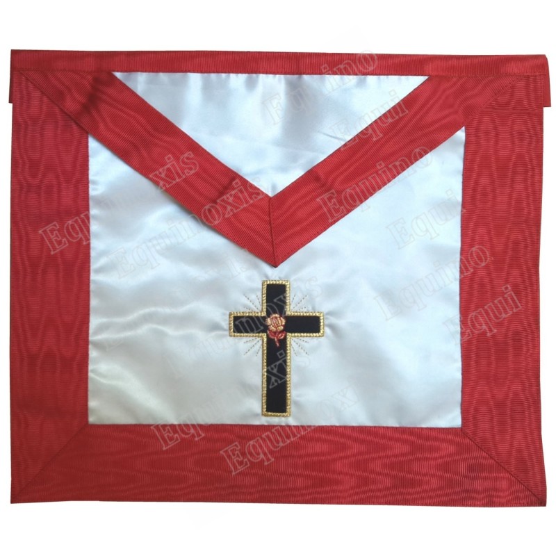 Tablier maçonnique en satin – REAA – 18° grado – Chevalier Rose-Croix – Croix latine – Brodé machine