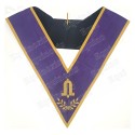 Sautoir maçonnique moiré – Memphis-Misraïm violet avec galon doré – Deuxième Surveillant – Brodé machine